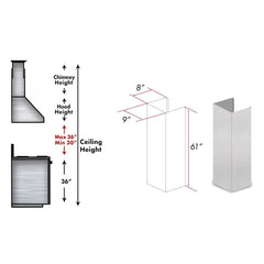 ZLINE 61" DuraSnow® Stainless Steel Chimney Extension for Ceilings up to 12.5 ft. - 8KL3S-E