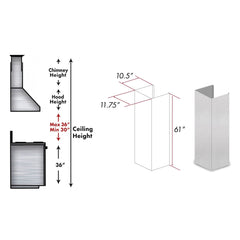 ZLINE 61" DuraSnow® Stainless Steel Chimney Extension for Ceilings up to 12.5 ft. - 8KN4S-E