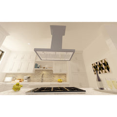 (archived) ZLINE 30" Convertible Vent Wooden Island Mount Range Hood in Gray - KBiUU - The Home Selection