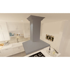 (archived) ZLINE Ducted Wooden Island Mount Range Hood in Gray with Remote Blower - KBiUU-RS - The Home Selection