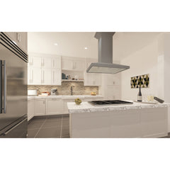 (archived) ZLINE Ducted Wooden Island Mount Range Hood in Gray with Remote Blower - KBiUU-RS - The Home Selection