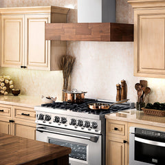 (archived) ZLINE Remote Blower Ducted Designer Series Wooden Wall Mount Range Hood in Butcher Block - 681W-RD/RS - The Home Selection