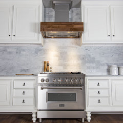 (archived) ZLINE Remote Blower Ducted Designer Series Wooden Wall Mount Range Hood in Butcher Block - 681W-RD/RS - The Home Selection