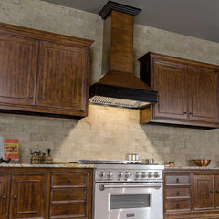 (archived) ZLINE Wooden Wall Mount Range Hood in Antigua and Hamilton - Includes Remote Motor - 329AH-RD/RS - The Home Selection