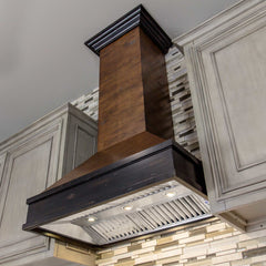 (archived) ZLINE Wooden Wall Mount Range Hood in Antigua and Hamilton - Includes Remote Motor - 329AH-RD/RS - The Home Selection