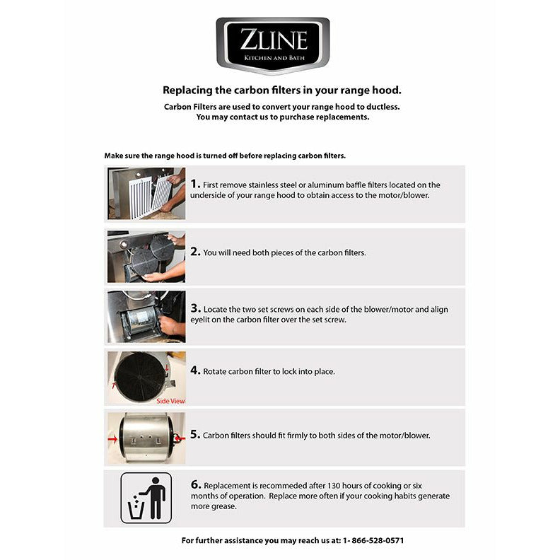 ZLINE Charcoal Replacement Filters for Models 587, 597, and 9597 (Set of 2) - CF1-587/597/9597