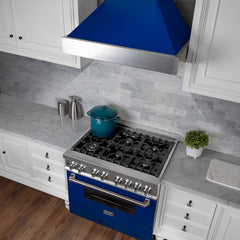 (discontinued) ZLINE Ducted DuraSnow® Stainless Steel Range Hood with Blue Gloss Shell - 8654BG - The Home Selection