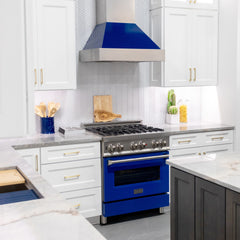 (discontinued) ZLINE Ducted DuraSnow® Stainless Steel Range Hood with Blue Gloss Shell - 8654BG - The Home Selection