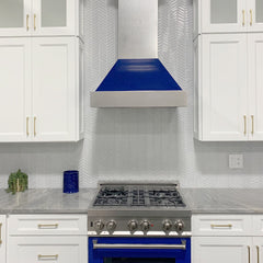 (discontinued) ZLINE Ducted DuraSnow® Stainless Steel Range Hood with Blue Gloss Shell - 8654BG - The Home Selection