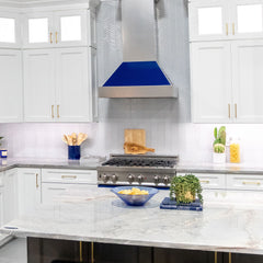(discontinued) ZLINE Ducted DuraSnow® Stainless Steel Range Hood with Blue Gloss Shell - 8654BG - The Home Selection