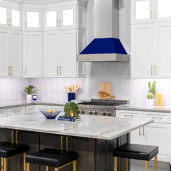 (discontinued) ZLINE Ducted DuraSnow® Stainless Steel Range Hood with Blue Gloss Shell - 8654BG - The Home Selection