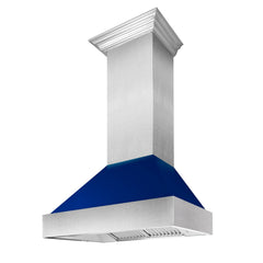 (discontinued) ZLINE Ducted DuraSnow® Stainless Steel Range Hood with Blue Gloss Shell - 8654BG - The Home Selection