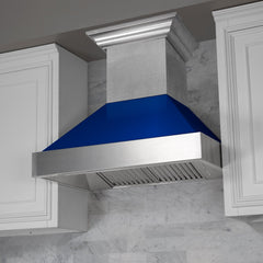 (discontinued) ZLINE Ducted DuraSnow® Stainless Steel Range Hood with Blue Gloss Shell - 8654BG - The Home Selection