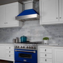 (discontinued) ZLINE Ducted DuraSnow® Stainless Steel Range Hood with Blue Gloss Shell - 8654BG - The Home Selection