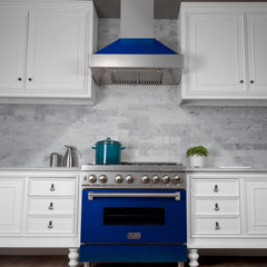 (discontinued) ZLINE Ducted DuraSnow® Stainless Steel Range Hood with Blue Gloss Shell - 8654BG - The Home Selection