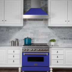 (discontinued) ZLINE Ducted DuraSnow® Stainless Steel Range Hood with Blue Matte Shell - 8654BM - The Home Selection