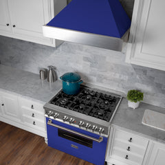 (discontinued) ZLINE Ducted DuraSnow® Stainless Steel Range Hood with Blue Matte Shell - 8654BM - The Home Selection