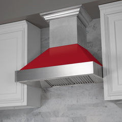 (discontinued) ZLINE Ducted DuraSnow® Stainless Steel Range Hood with Red Gloss Shell - 8654RG - The Home Selection