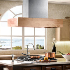 ZLINE Dual Remote Blower Designer Series Wooden Island Mount Range Hood in Butcher Block - 681iM-RD