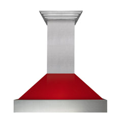 ZLINE Ducted DuraSnow® Stainless Steel Range Hood with Red Gloss Shell - 8654RG