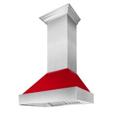 ZLINE Ducted DuraSnow® Stainless Steel Range Hood with Red Gloss Shell - 8654RG