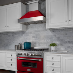 ZLINE Ducted DuraSnow® Stainless Steel Range Hood with Red Gloss Shell - 8654RG