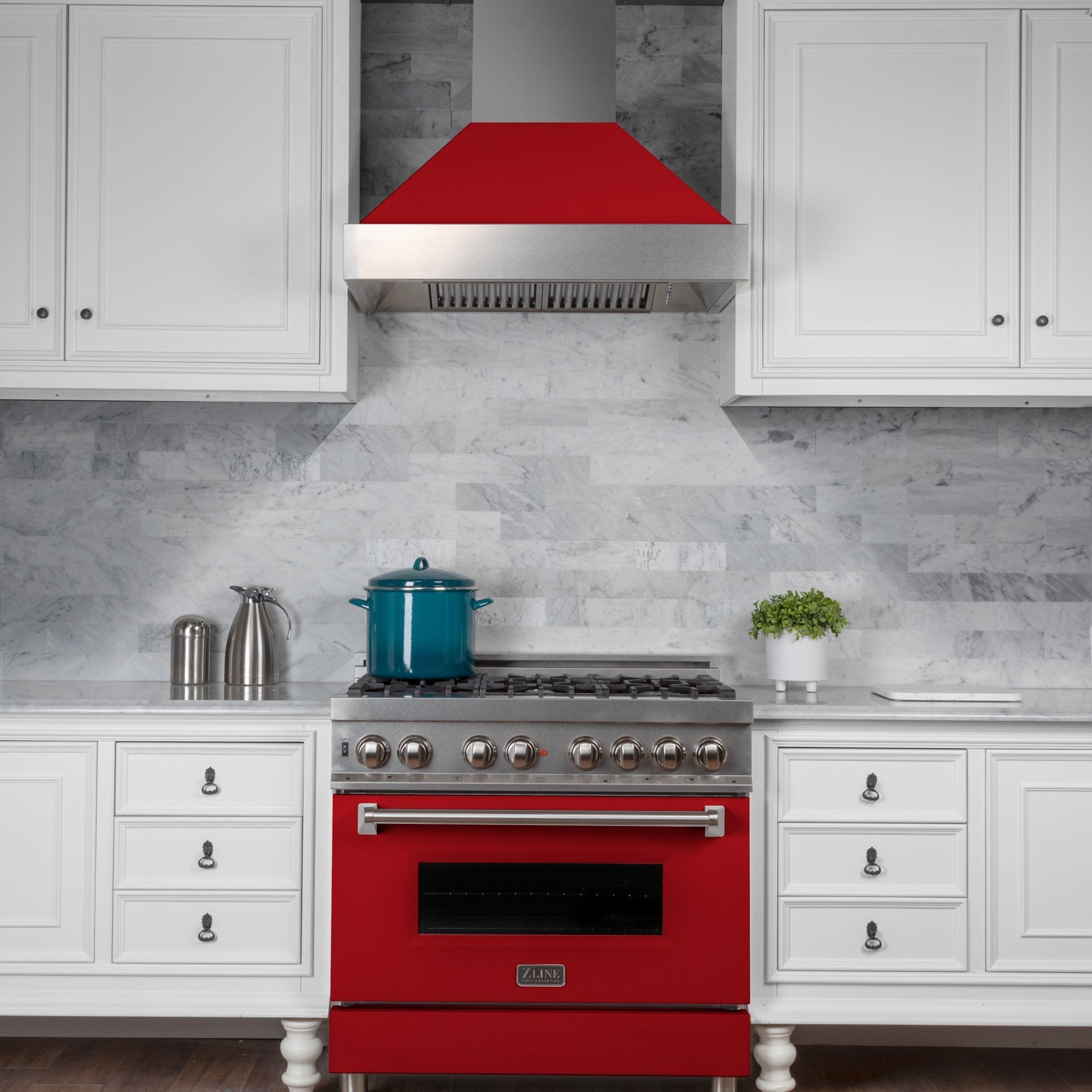 ZLINE Ducted DuraSnow® Stainless Steel Range Hood with Red Matte Shell - 8654RM