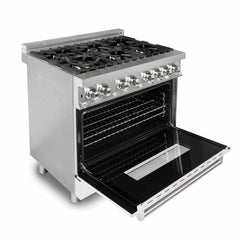 ZLINE 36-Inch 4.6 cu. ft. Electric Oven and Gas Cooktop Dual Fuel Range with Griddle and White Matte Door in Stainless Steel - RA-WM-GR-36