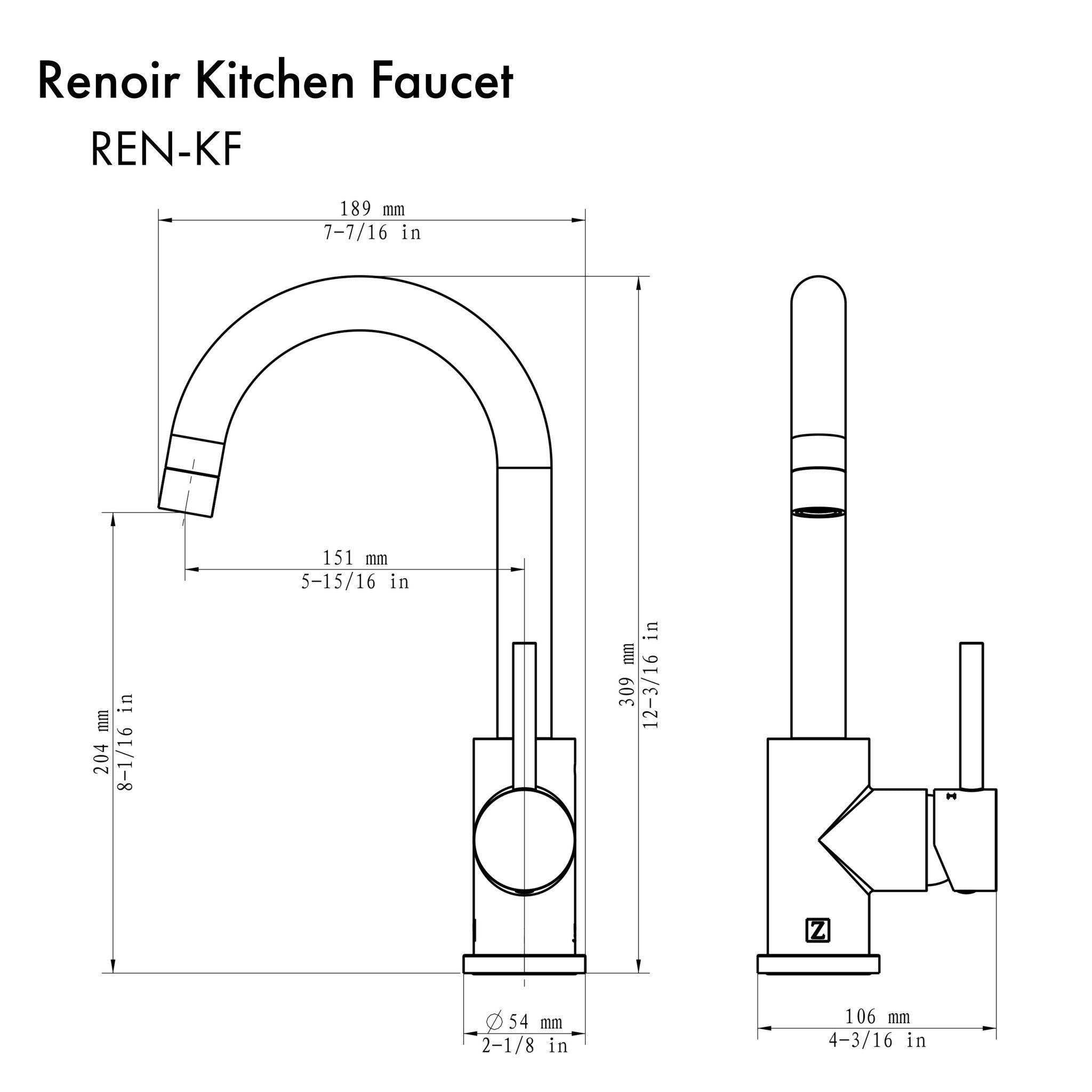 ZLINE Renoir Kitchen Faucet in Brushed Nickel, REN-KF-BN