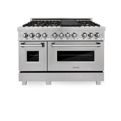 ZLINE 48-Inch 6.0 cu. ft. Electric Oven and Gas Cooktop Dual Fuel Range with Griddle and Brass Burners in Fingerprint Resistant Stainless - RAS-SN-BR-GR-48