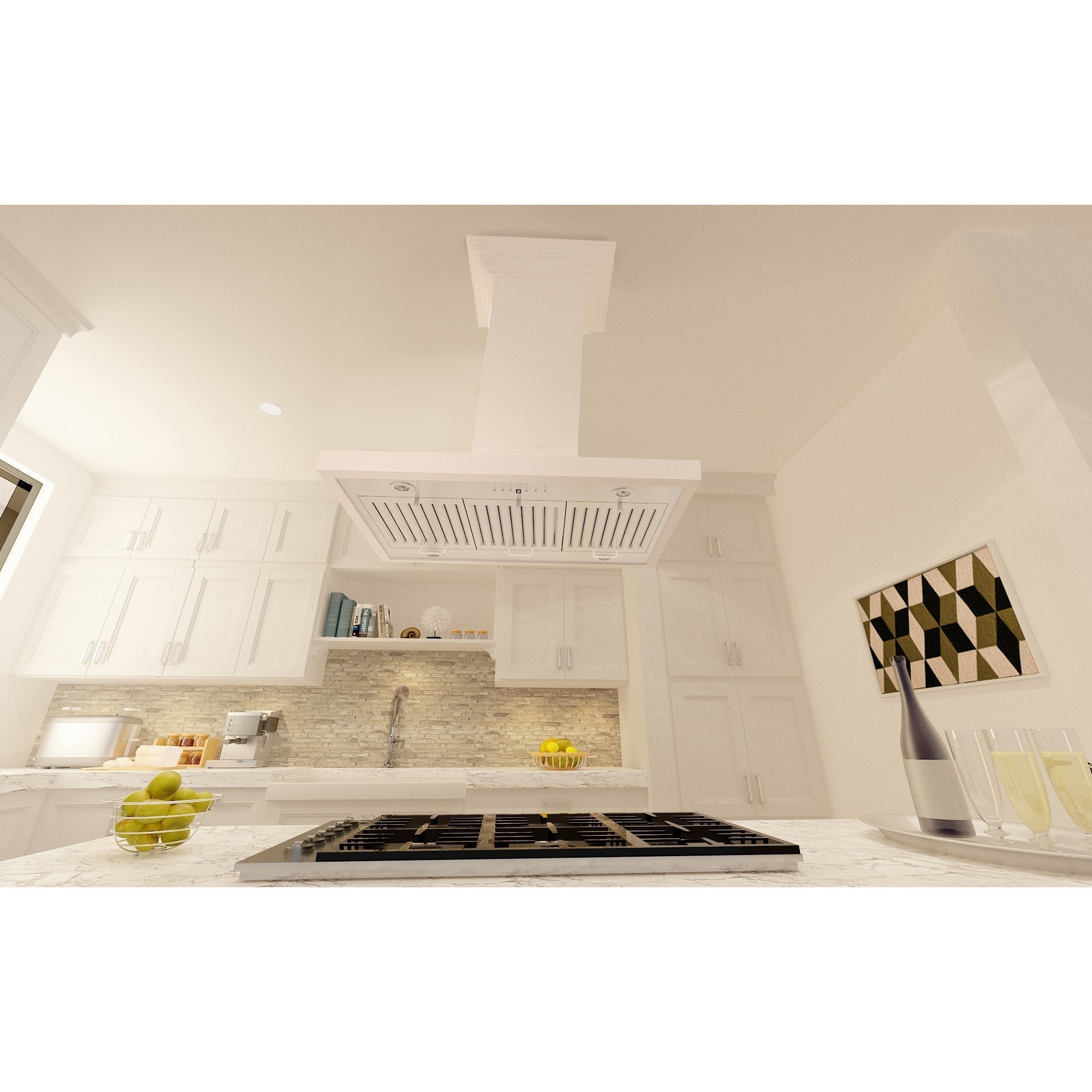 ZLINE Wooden Island Mount Range Hood in Cottage White - Includes Remote Motor - KBiTT-RS-400