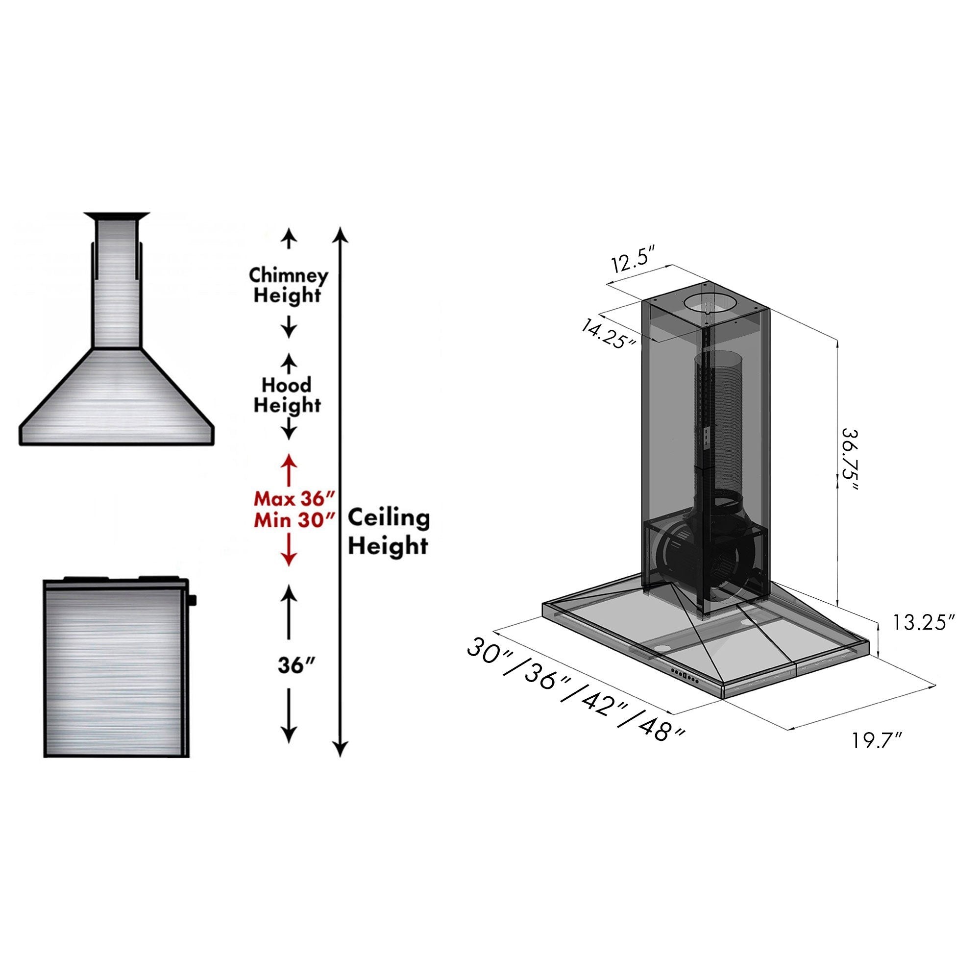 Range Hoods - 30'', 36, 42, and 48 Wooden Wall Mounted Range