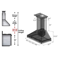 ZLINE Ducted Wooden Wall Mount Range Hood in Black with Remote Motor - KBCC-RD