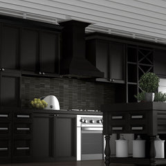 ZLINE Ducted Wooden Wall Mount Range Hood in Black with Remote Motor - KBCC-RD