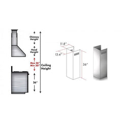 ZLINE 1-36" Chimney Extension for 9 ft. to 10 ft. Ceilings - 1PCEXT-9667/9697 - The Home Selection