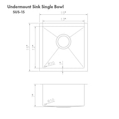 ZLINE 15 in. Boreal Undermount Single Bowl Bar Kitchen Sink in Stainless Steel, SUS-15 - The Home Selection