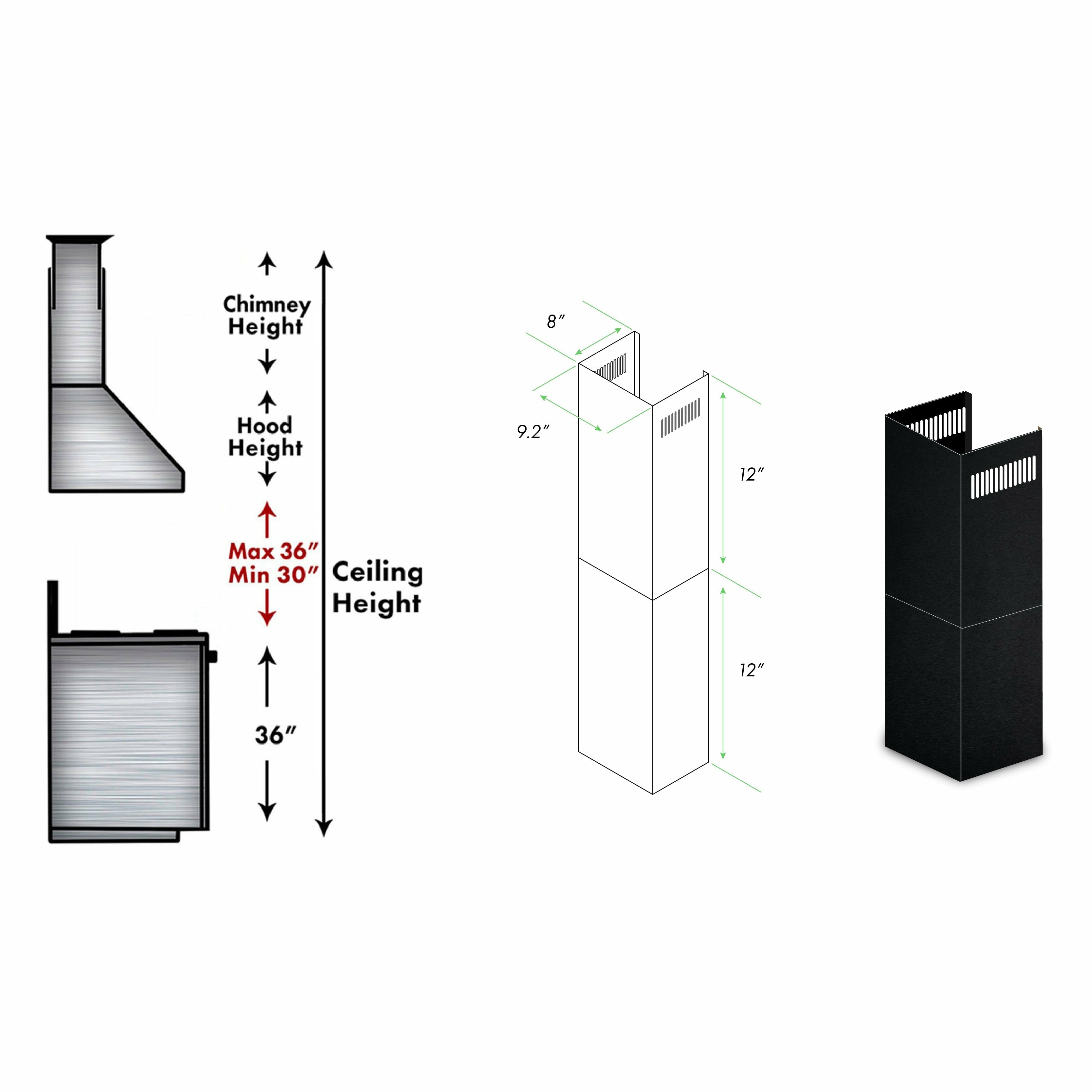 ZLINE 2-12 in. Short Chimney Pieces for 7 ft. to 8 ft. Ceilings in Black Stainless - SK-BSKBN - The Home Selection