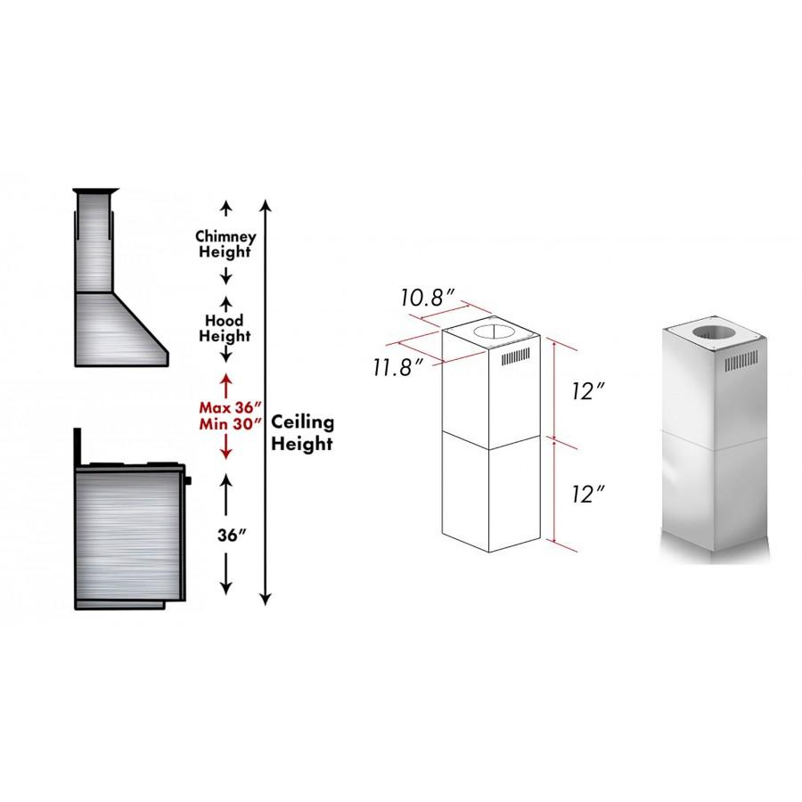 ZLINE 2-12 in. Short Chimney Pieces for 7 ft. to 8 ft. Ceilings - SK-GL9i - The Home Selection