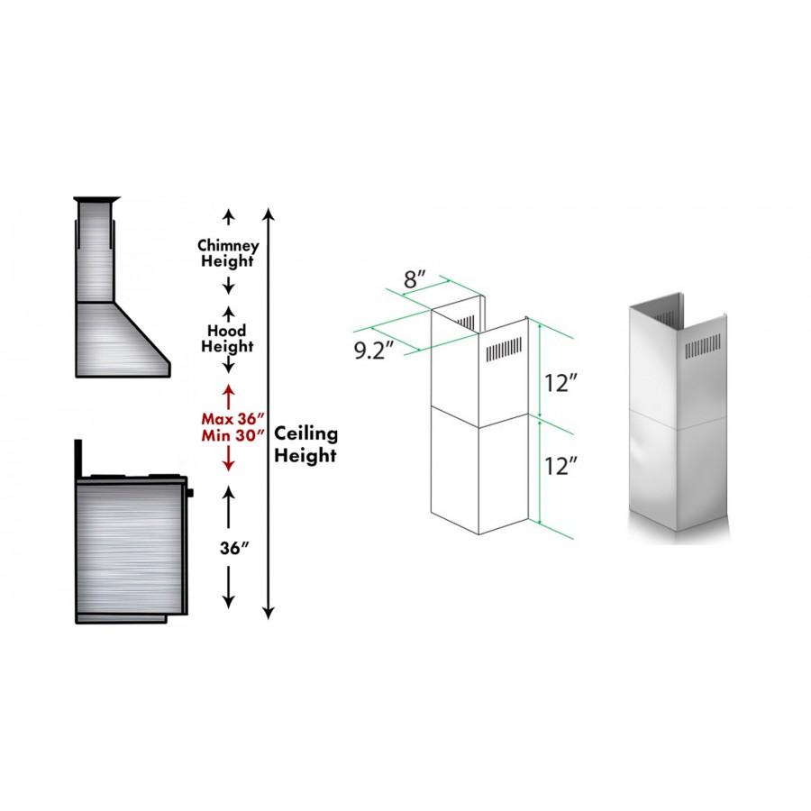 ZLINE 2-12 in. Short Chimney Pieces for 7.4 ft. to 8 ft. Ceilings - SK-KB/KL2/KL3 - The Home Selection
