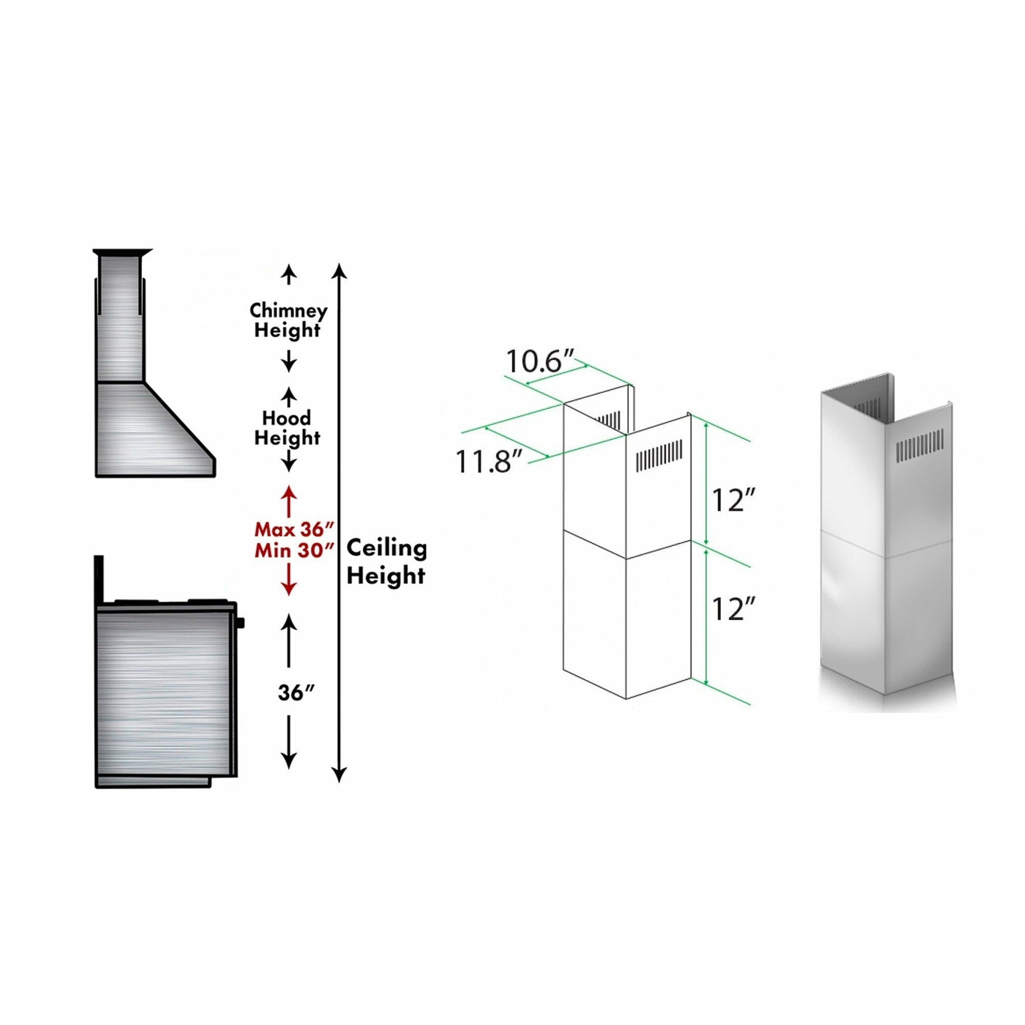 ZLINE 2-12" Short Chimney Pieces for 7.7 ft. to 8 ft. Ceilings - SK-587/597 - The Home Selection