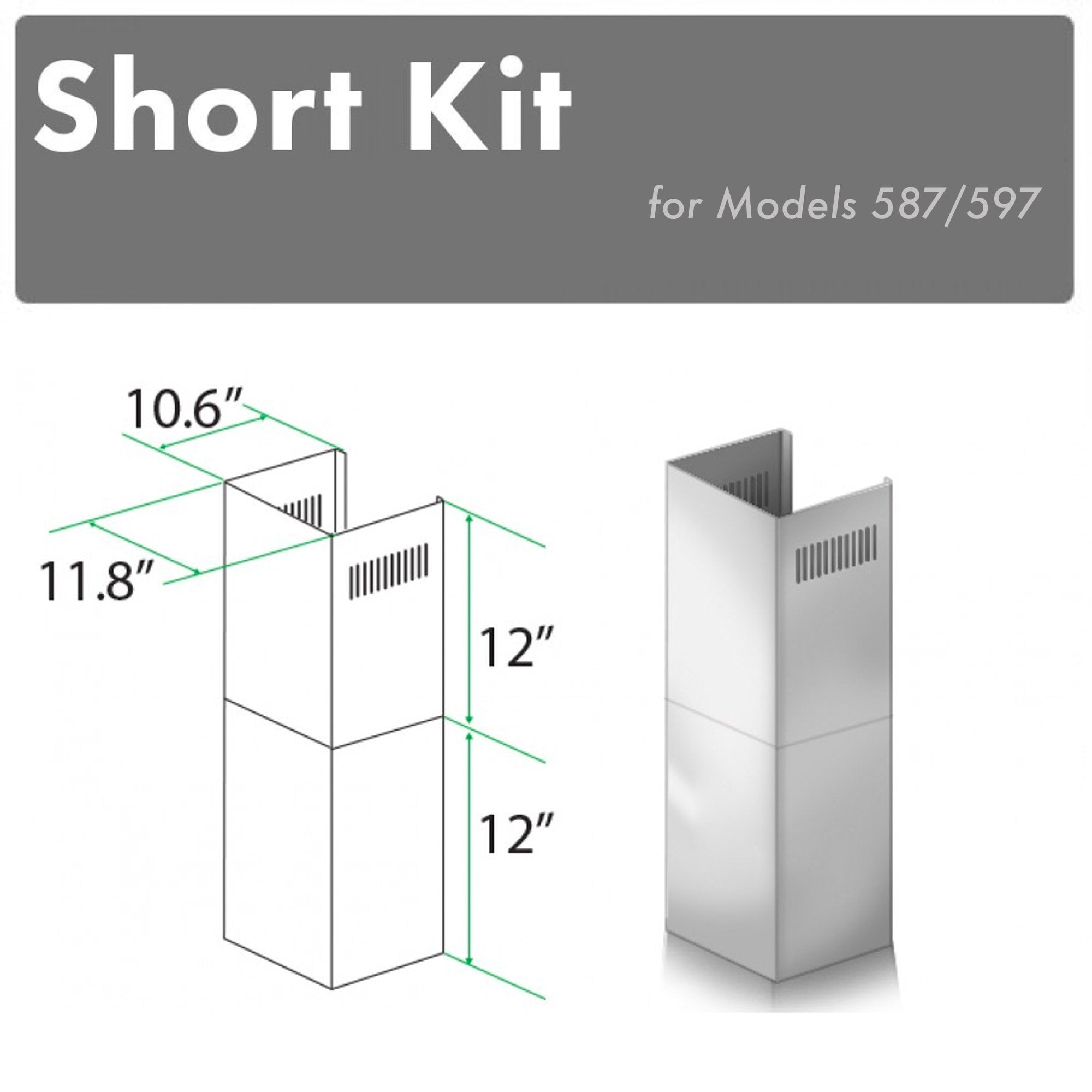 ZLINE 2-12" Short Chimney Pieces for 7.7 ft. to 8 ft. Ceilings - SK-587/597 - The Home Selection