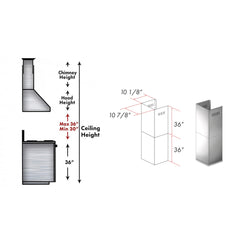 ZLINE 2-36" Chimney Extensions for 10 ft. to 12 ft. Ceilings - 2PCEXT-ALP70WL - The Home Selection