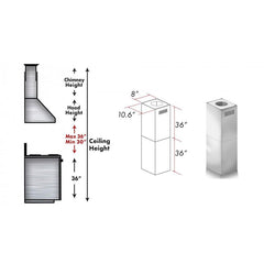 ZLINE 2-36" Chimney Extensions for 10 ft. to 12 ft. Ceilings - 2PCEXT-KF1 - The Home Selection