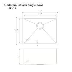 ZLINE 23 in. Meribel Undermount Single Bowl Stainless Steel Kitchen Sink with Bottom Grid, SRS-23 - The Home Selection