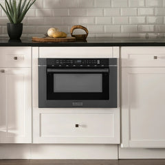 ZLINE 24" 1.2 cu. ft. Built-in Microwave Drawer with a Traditional Handle in Black Stainless Steel (MWD-1-BS-H) - The Home Selection