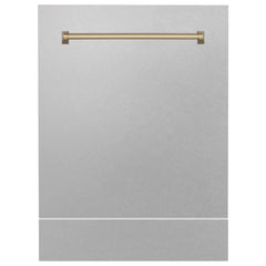ZLINE 24" Autograph Edition Tallac Dishwasher Panel in DuraSnow® Stainless Steel with Accent handle (DPVZ-SN-24) - The Home Selection