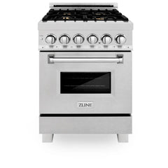 ZLINE 24-Inch 2.8 cu. ft. Electric Oven and Gas Cooktop Dual Fuel Range with Griddle and Brass Burners in Fingerprint Resistant Stainless - RAS-SN-BR-GR-24 - The Home Selection