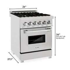 ZLINE 24-Inch 2.8 cu. ft. Electric Oven and Gas Cooktop Dual Fuel Range with Griddle and Brass Burners in Fingerprint Resistant Stainless - RAS-SN-BR-GR-24 - The Home Selection
