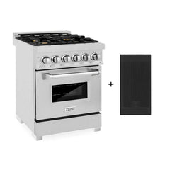 ZLINE 24-Inch 2.8 cu. ft. Electric Oven and Gas Cooktop Dual Fuel Range with Griddle and Brass Burners in Fingerprint Resistant Stainless - RAS-SN-BR-GR-24 - The Home Selection