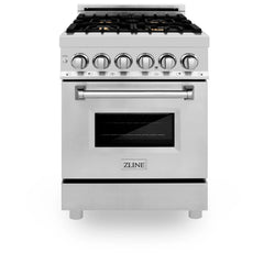 ZLINE 24-Inch 2.8 cu. ft. Electric Oven and Gas Cooktop Dual Fuel Range with Griddle and Brass Burners in Stainless Steel - RA-BR-GR-24 - The Home Selection